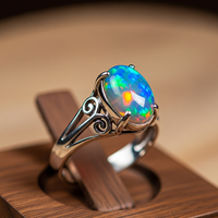 Bague en argent sterling 925 avec opale naturelle ovale, sertie à griffes, bijoux artisanaux en pierres précieuses, vente en gros Inde
