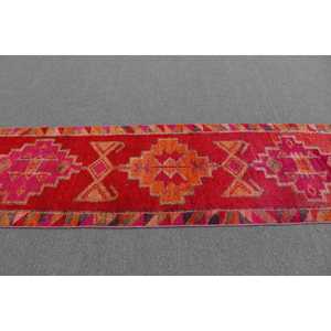 Alfombra Turca de 2.9x9.9 pies, Alfombra de Lana Roja con Diseño Floral Vintage Herki - Product Image 3