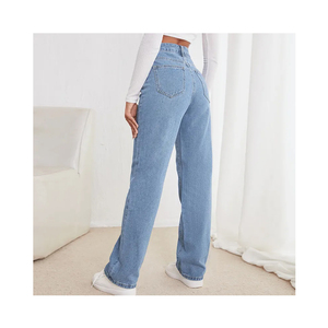 2024 nouveau Design jambe large décontracté jean ample pleine longueur droite respirant jean pour les femmes fermeture éclair braguette en gros respirant - Product Image 4