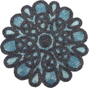 Vintage Style Embroidery Beaded Round <b>Blue</b> Solid Home <b>Placemat</b> Wedding Banquet Use Eco-Friendly Durable Table Top - Product Image 6