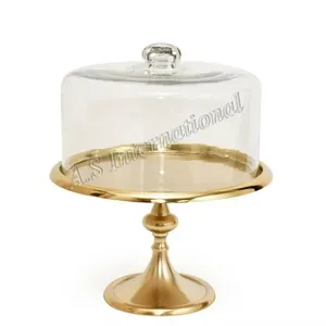 Wholesale Handcrafted Vintage Stainless Steel Gold Classic Cake Stand With Glass Dome Great For Displaying Your Beautiful Cakes