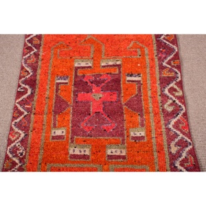 Tapis turc vintage, tapis Herki 3,1x11,3 pieds, tapis oriental en laine rouge - Product Image 3