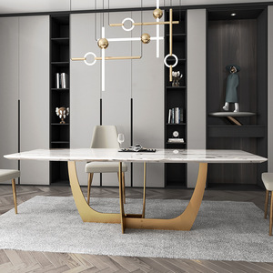 Juego de Mesa de Comedor Rectangular de Estilo Nórdico, Moderno, Sencillo, Italiano, de Lujo, con Patas Estables de Acero Inoxidable para el Hogar - Product Image 3
