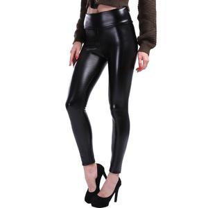 Pantalon en cuir PU personnalisé de couleur unie legging maigre brillant uni pour femmes vêtements de yoga bouton respirant plat pour l'hiver vente en gros - Product Image 3