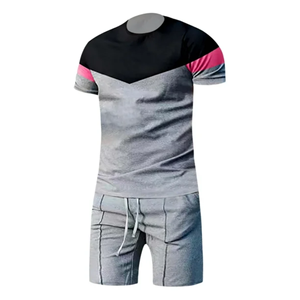 Ensemble de vêtements d'été 2 pièces décontractés pour hommes T-shirt et short en coton respirant avec logo personnalisé et poches - Product Image 2