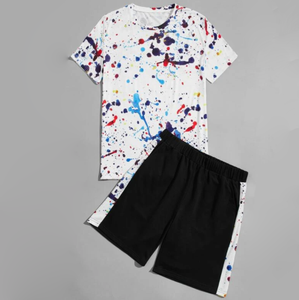 Logo personnalisé Vente en gros de haute qualité pour hommes été Colorblock Shorts costume T-shirt personnalisé solide ensembles courts mâle 2 pièces ensemble pour hommes - Product Image 3