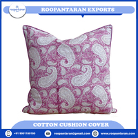 Housse de coussin en soie 100% coton 20 feuilles de tissu bloc de main impression passepoil housse de coussin taie d'oreiller imprimée à la main à bas prix