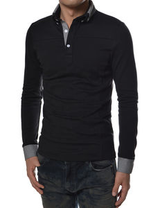 Chemise pour homme tendance, col rabattu, décontractée, manches longues, unie, tricotée, respirante, boutonnée - Product Image 3