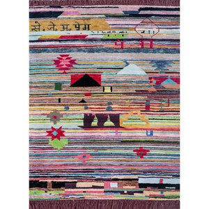 Tapis en laine et soie de bambou noué à la main grande surface Freedom Manchaha, motif abstrait rose et violet pour la maison, le couloir, les adolescents - Les-1496 - Product Image 1