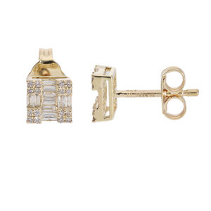 ต่างหูสตั๊ดสี่เหลี่ยมสีทอง14K ประดับเพชรบาแกตต์0.39CTW สง่างามรูปทรงเรขาคณิตคลัสเตอร์ชุดเครื่องประดับเพชร - Product Image 1