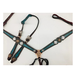 Top Quality100 % Cuir Véritable Western Perlé Une Oreille Headstall & Collier De Poitrine Ensemble Avec Wither Strap Fournisseur Fabricant - Product Image 6
