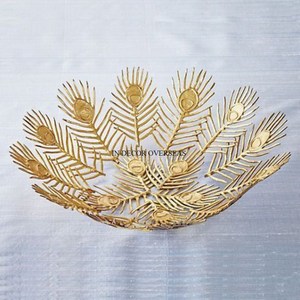 Centro de mesa de Metal de alta resistencia más buscado Decoración de cuenco resistente al calor de plumas de pavo real chapadas en oro de alta calidad para servir - Product Image 1