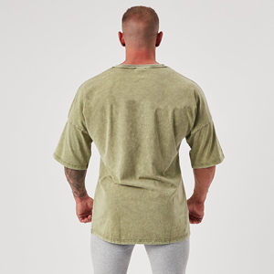 เสื้อยืดลายกรดไหล่สำหรับผู้ชายเสื้อยืดล้างลายกรดแนวสตรีทโอเวอร์ไซส์โลโก้ออกแบบได้ตามต้องการ