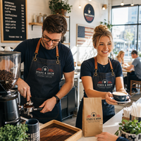 Tablier de barista personnalisé AT PACK avec logo, uniforme de café, tablier de travail pour le personnel de café, restaurant, cuisine, personnalisation de la marque