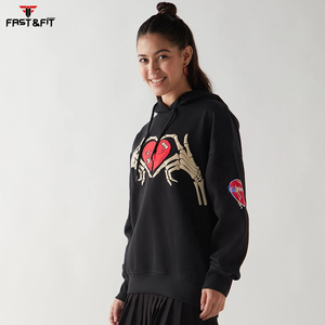 เสื้อฮู้ดดี้ลำลองแบบสวมใส่สบายสำหรับผู้หญิง  รับผลิตตามสั่งพร้อมปักโลโก้  ทรงหลวมไหล่ตก  ระบายอากาศได้ดี  ผ้าถัก - Product Image 3