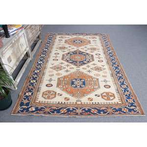 Alfombra Turca Vintage, Alfombra de 5.3x8.2 pies, Alfombra con Estampado Animal Azul y Naranja - Product Image 3