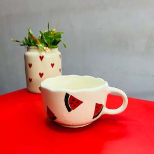 Tasse à soupe en céramique mignonne avec poignée tasse esthétique à bord ondulé avec tasse à thé à café Design pastèque pour femmes filles cadeaux - Product Image 1