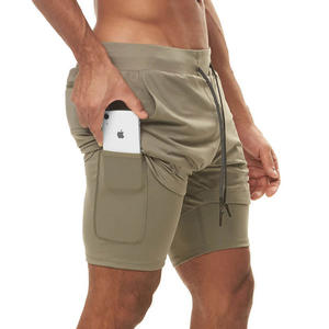 Short de gym 2-en-1 6 pouces pour hommes, léger, en dentelle, teint en couleur unie, style sportif, doublure de compression solide pour l'entraînement et la course à pied, OEM - Product Image 4