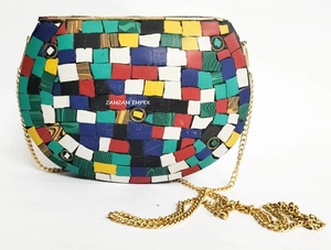 Bolso de mano de Metal con mosaico de piedra multicolor hecho a mano, bolso de noche bohemio étnico para bodas, fiestas y ocasiones festivas - Product Image 4