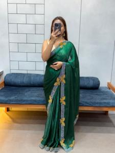 Nouvelle collection de saris de soirée formels en soie georgette brodée avec des travaux de broderie Jeri - Product Image 6