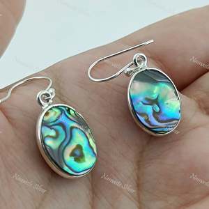 Pendientes Colgantes Hechos a Mano en Plata de Ley 925 con Concha de Abulón Azul Paua, Joyería de Color Azul Natural, Diseño Moderno - Product Image 5