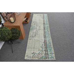 Alfombra de lana turca verde y azul vintage, diseño de retales de tejido plano de 230x760 pies para decoraciones de sala de estar con respaldo de látex - Product Image 1