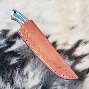 Couteau de chasse en acier Damas fait main |   Couteau de survie d'extérieur à lame fixe pleine soie avec manche en bois et étui en cuir OEM - Product Image 5