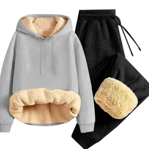 Conjunto Deportivo de Invierno Unisex con Sudadera con Capucha Gris y Pantalones Deportivos Negros, Forro de Sherpa Cálido, Ropa Deportiva Informal, Venta al Por Mayor OEM - Product Image 2