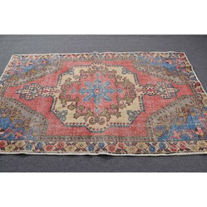 Alfombra de lana de estilo turco vintage clásico rojo y azul con patchwork geométrico y patrón de pasillo tamaño de 4,4X7,3 pies para adolescentes - Product Image 3