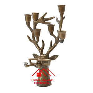 Lo último en decoración de Navidad y Pascua, portavelas de madera de aluminio con renos, portavelas con forma de acabado antiguo - Product Image 1