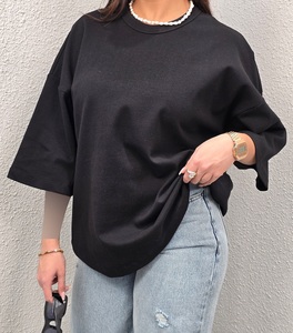 เสื้อยืดคอกลมเทอร์รี่คอตตอน100% โอเวอร์ไซส์ใส่ได้ทั้งชายและหญิงพิมพ์ลายด้านหน้าสำหรับสวมใส่ในชีวิตประจำวัน - Product Image 1
