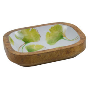 Plateau en bois coloré avec impression florale à l'intérieur, design de plateau et finition émaillée, plateau en bois fait à la main - Product Image 1