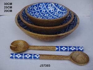 ไม้สลัดชามหรือชามเสิร์ฟสำหรับพาสต้าก๋วยเตี๋ยวอาหารสลัดเสิร์ฟชามไม้มะม่วงที่มีอยู่ในการออกแบบและสีทั้งหมด - Product Image 4