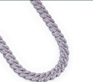 สร้อยคิวบาลิงค์เงินแท้ 925 ประดับโมอิสซาไนต์ VVS สไตล์ฮิปฮอป สองสี ชมพูและขาว แบบหนีบ ประดับเพชรระยิบระยับ - Product Image 4