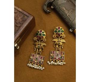 Beautiful Lightweight Gold-Plated <b>Elephant</b> Style Chandelier <b>Earrings</b> Women Stylish Wedding Wear Accessories Custom Design Jumka - Product Image 1