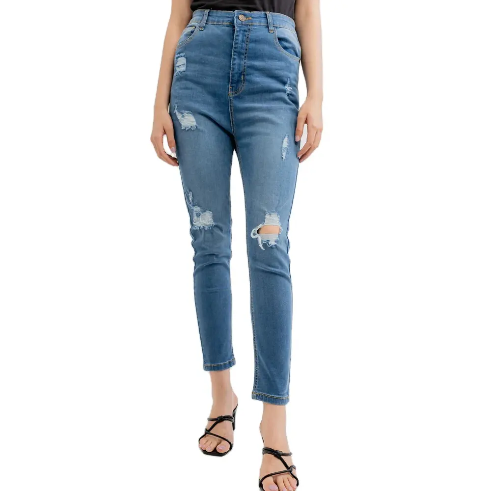 Wholesale Custom Women Ripped Jeans Pants High Waist Bell Bottom Wide Leg Ladies Denim Jean Fashion Wear Jeans