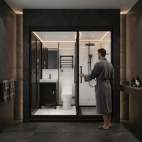 Cabine de douche intégrée en verre encadrée de noir sur mesure YEETE pour projets de salles de bain modulaires d'hôtels et d'appartements OEM ODM