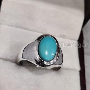 Wholesale <b>Mens</b> Ring New Arrival Natural Turquoise Gemstone December Birthstone Father's Day <b>Jewelry</b> 925 Sterling Silver Ring - Product Image 5