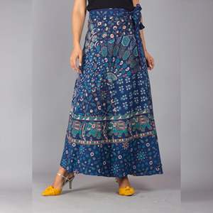 Falda Maxi con Estampado Étnico Azul, Falda Cruzada de Chifón Suave y Transpirable, Falda Midi con Estampado Digital, Estilo Formal para Danza del Vientre - Product Image 2