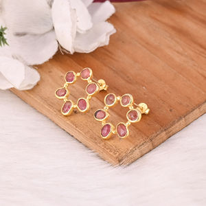 Magnifiques boucles d'oreilles en argent sterling 925 avec tourmaline pour femmes élégantes, boucles d'oreilles plaquées or de créateur faites à la main - Product Image 4