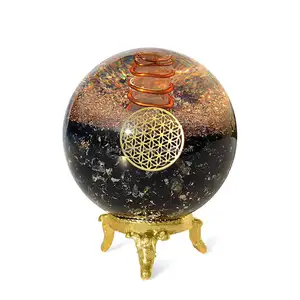 Black Tourmaline Orgone Stone Sphere Energy Ball for Healing Reiki Protection and Home Decor Semi-Precious Stone Crafts