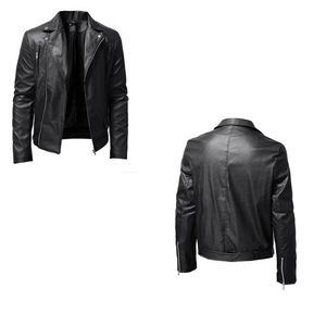 Men Winter Men's <b>Leather</b> <b>Jacket</b> Fashion Stand Collar Punk Motorcycle Washed <b>Leather</b> <b>Long</b> Sleeve Hoodless Casual - Product Image 6
