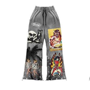 Conjunto de Sudadera con Capucha Desgastada de Diseño Personalizado para Hombre y Mujer, Chaqueta y Pantalones con Bordado Vintage y Lavado Ácido - Product Image 2