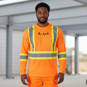 Camiseta de Seguridad de Alta Visibilidad para Hombre, Color Naranja Fluorescente, Poliéster, ANSI Clase 2, Logotipo Personalizado Impreso, LED Intermitente, Impermeable, Transpirable - Product Image 5
