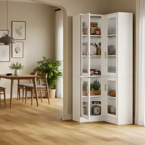 Armoire de rangement moderne en forme de L, autoportante, <span class=keywords><strong>haute</strong></span>, avec 2 portes, pour <span class=keywords><strong>cuisine</strong></span>, garde-manger, espace de rangement spacieux, meubles pour la salle à manger et la maison - Product Image 3