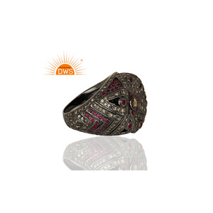 Ensemble rubis et pavé Bague en diamant Grossiste de bijoux Designer en argent sterling plaqué rhodium Bague antique Fournisseur de bijoux - Product Image 3