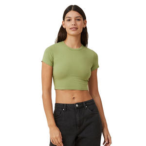 Plus Size Breathable <b>Women</b> 100% Cotton Blank Fitted Crop <b>Tops</b> for Sale <b>Women</b> Casual Cropped T Shirts With O Neck - Product Image 4