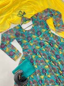 Costume de styliste imprimé SALWAR et MOTI travail dupata lancé robe de soirée imprimé FLORAL vêtements fantaisie entièrement cousus - Product Image 5