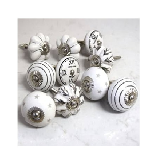 Grey & White Ceramic Door Knobs Versatile Shabby Chic Cupboard Drawer Pull Handles Furniture Cabinet Handle Kitchen Knobs