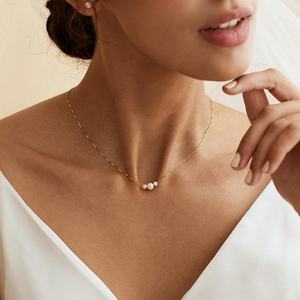 Collier minimaliste en argent sterling 925 avec pendentif en perle d'eau douce, bijoux délicats à perles, plaqué or 14K/18K, tendance mariage - Product Image 6